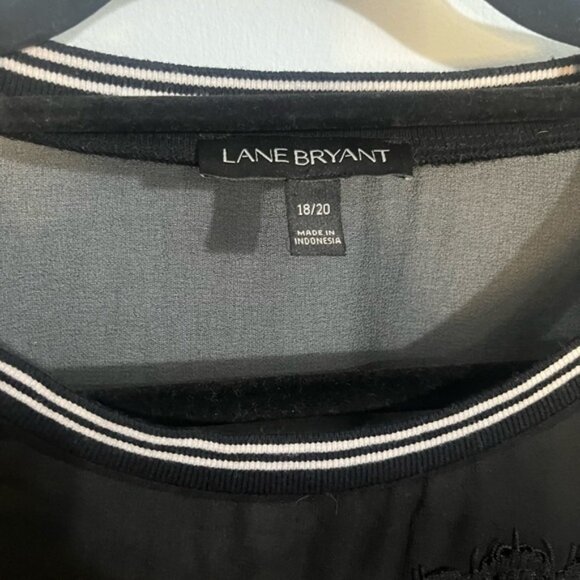 Lane Bryant Black sheer top with black laces roses and athletic striped collar - Picture 3 of 6